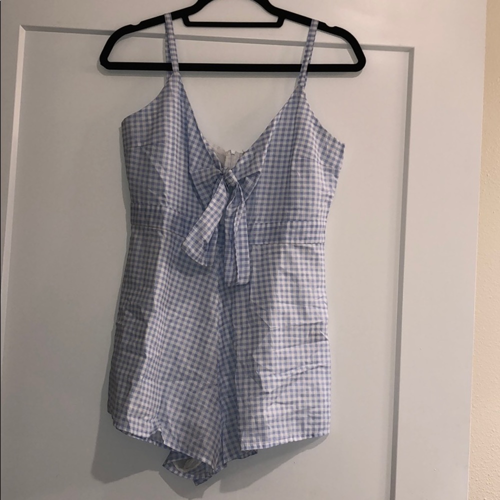 Blue gingham romper